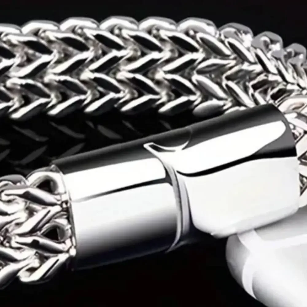 Mens Titanium Steel Stainless Double-layer Snake Bone Bracelet 8 in - Picture 4 of 5